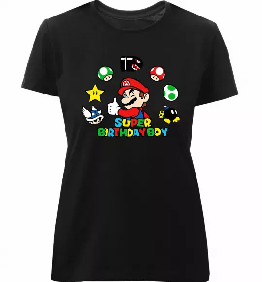 Жіноча преміум футболка Super birthday boy Чорний фото