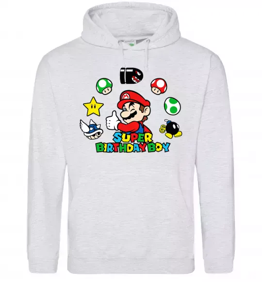 Женская толстовка (худи) Super birthday boy Серый меланж фото
