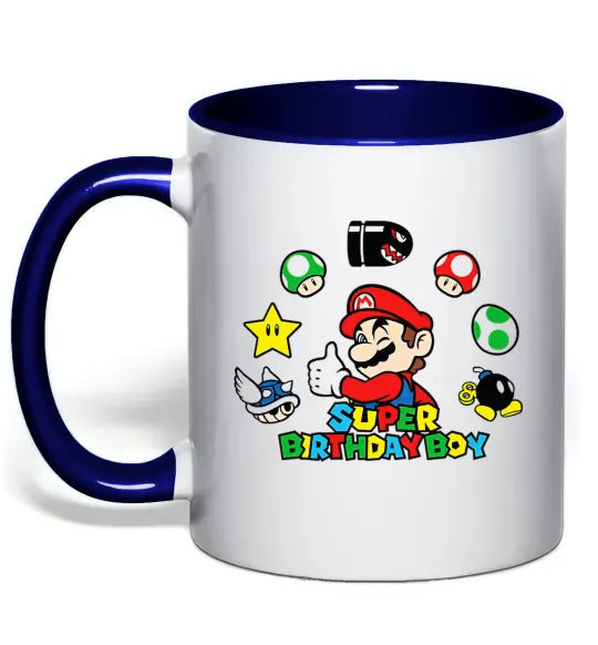Чашка с цветной ручкой Super birthday boy Глубокий темно-синий фото