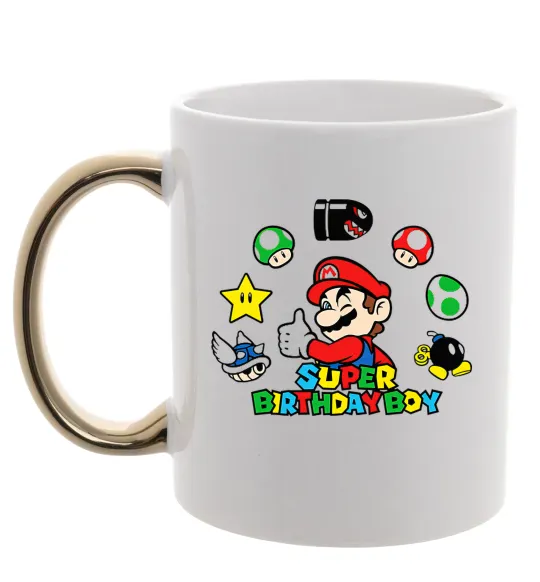 Чашка с цветной ручкой Super birthday boy Золото фото