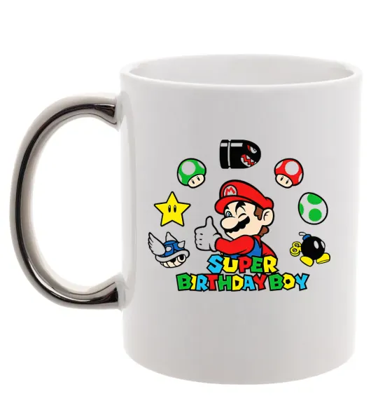 Чашка с цветной ручкой Super birthday boy Серебро фото