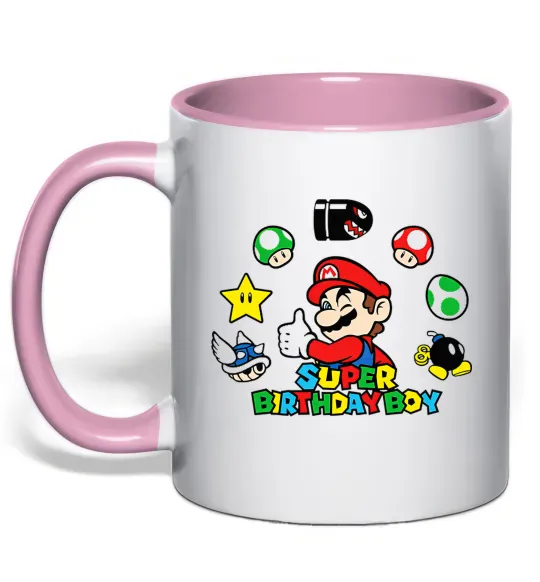 Чашка с цветной ручкой Super birthday boy Нежно розовый фото
