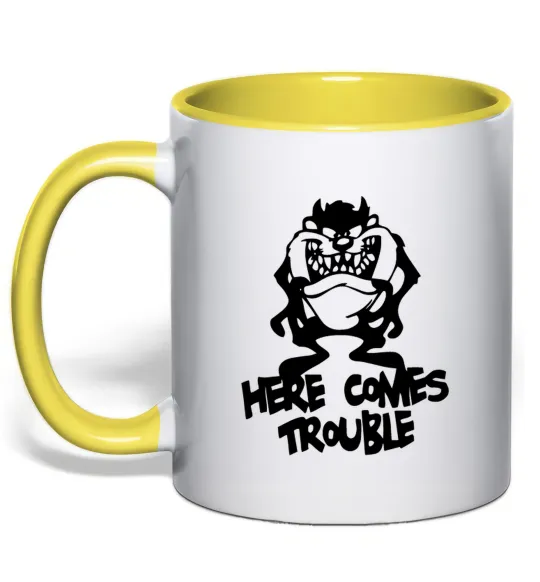 Чашка с цветной ручкой Тасманський Диявол (Tasmanian Devil) Лимонный фото