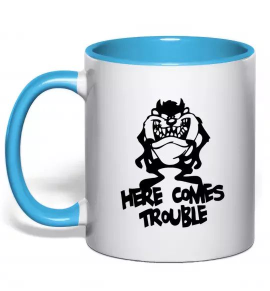 Чашка з кольоровою ручкою Тасманський Диявол (Tasmanian Devil) Блакитний фото