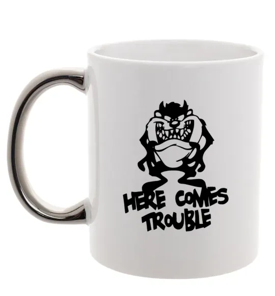 Чашка з кольоровою ручкою Тасманський Диявол (Tasmanian Devil) Срібло фото