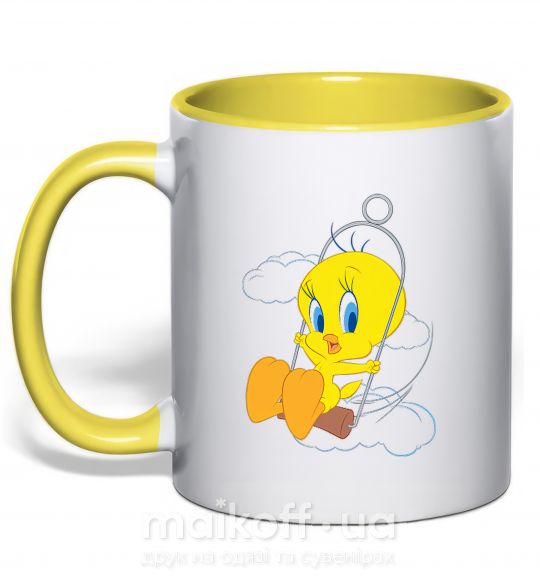 Чашка з кольоровою ручкою Твити (Tweety Bird) Сонячно жовтий фото