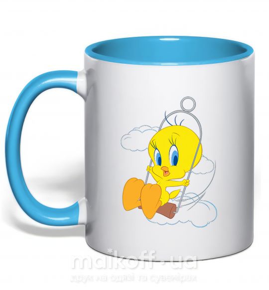 Чашка з кольоровою ручкою Твити (Tweety Bird) Блакитний фото