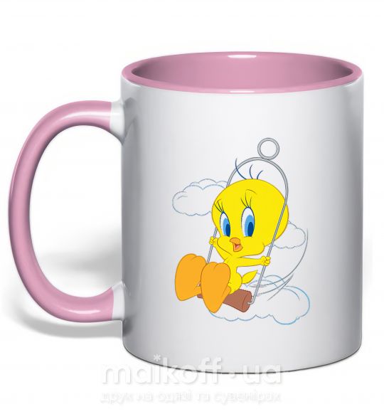 Чашка з кольоровою ручкою Твити (Tweety Bird) Ніжно рожевий фото