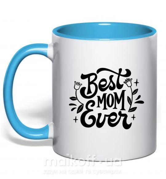 Чашка с цветной ручкой Best Mom Ever Голубой фото