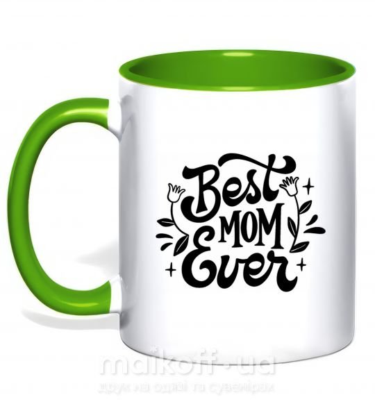 Чашка с цветной ручкой Best Mom Ever Зеленый фото