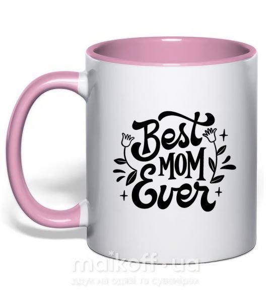 Чашка з кольоровою ручкою Best Mom Ever Ніжно рожевий фото