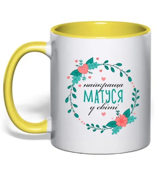 Чашка з кольоровою ручкою Найкраща матуся у світі Лимонний фото