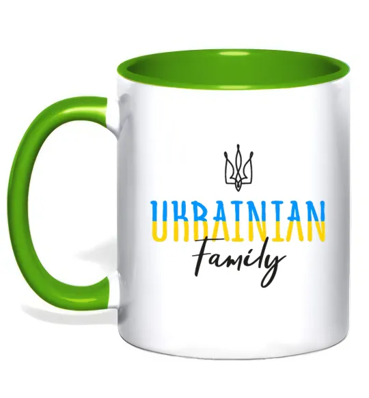 Чашка с цветной ручкой Ukrainian family Лаймовый фото