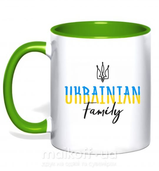 Чашка з кольоровою ручкою Ukrainian family Зелений фото