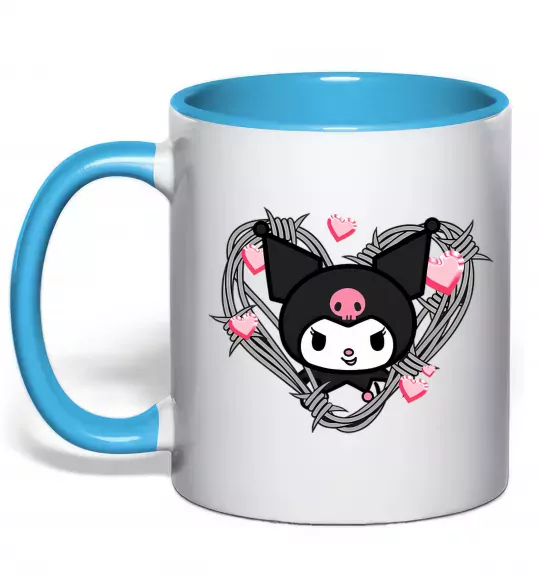 Чашка з кольоровою ручкою Hello kitty kuromi Блакитний фото