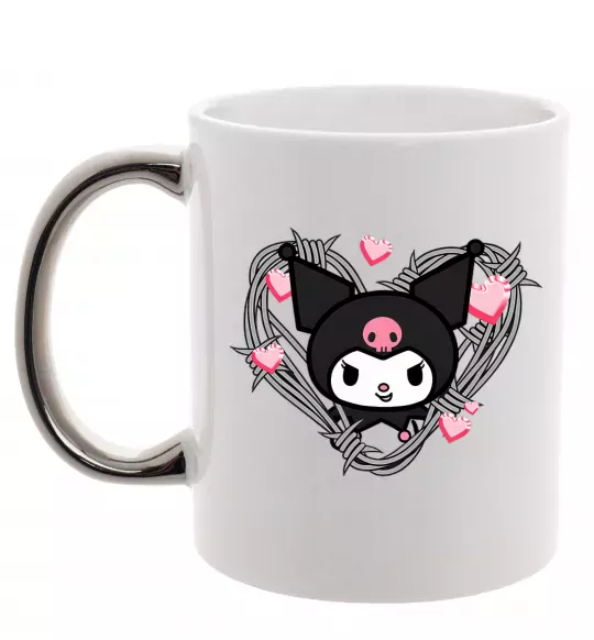 Чашка з кольоровою ручкою Hello kitty kuromi Срібло фото