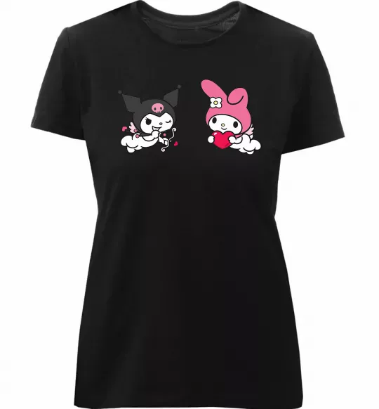 Женская премиум футболка Kuromi my melodi Черный фото