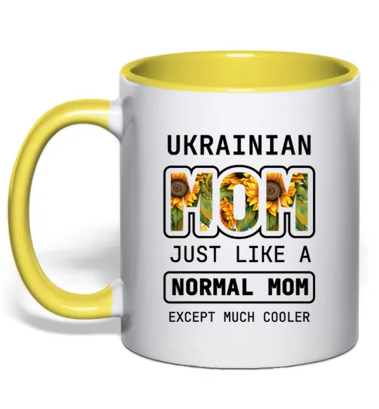 Чашка с цветной ручкой Ukrainian mom Лимонный фото