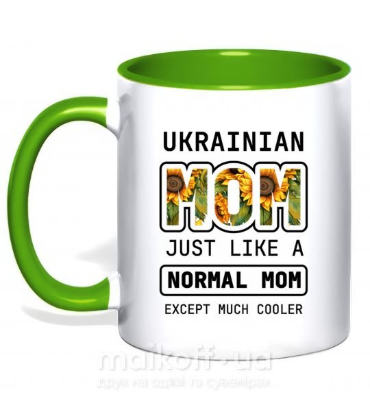 Чашка з кольоровою ручкою Ukrainian mom Зелений фото