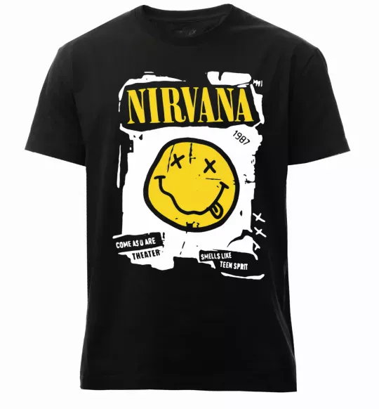 Мужская премиум футболка Nirvana 1987 Черный фото