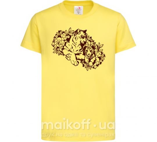 Дитяча футболка Тигрица и тигренок, розмір 5-6 років Лимонний фото
