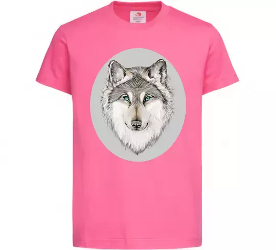 Дитяча футболка Волк в овале, розмір 5-6 років Яскраво-рожевий фото