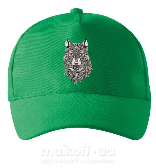 Кепка Черно-белый волк, зелена Зелений фото