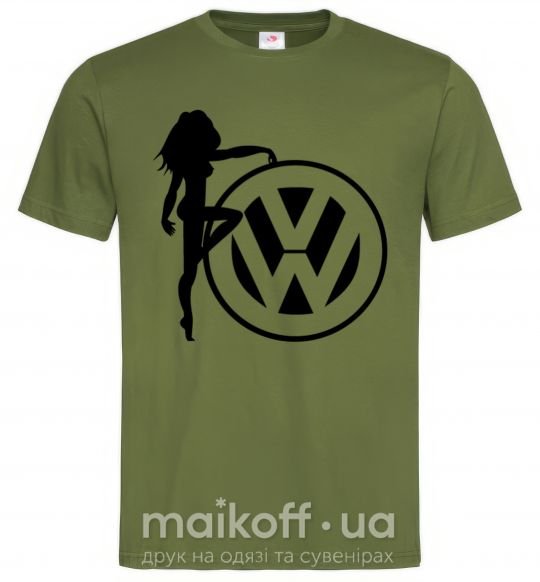 Мужская футболка Girls love Volkswagen, розміру L Оливковый фото