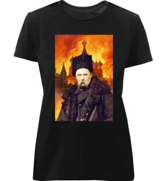 Женская премиум футболка Тарас Шевченко кремль палає Черный фото