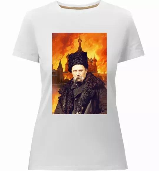 Женская премиум футболка Тарас Шевченко кремль палає Белый фото