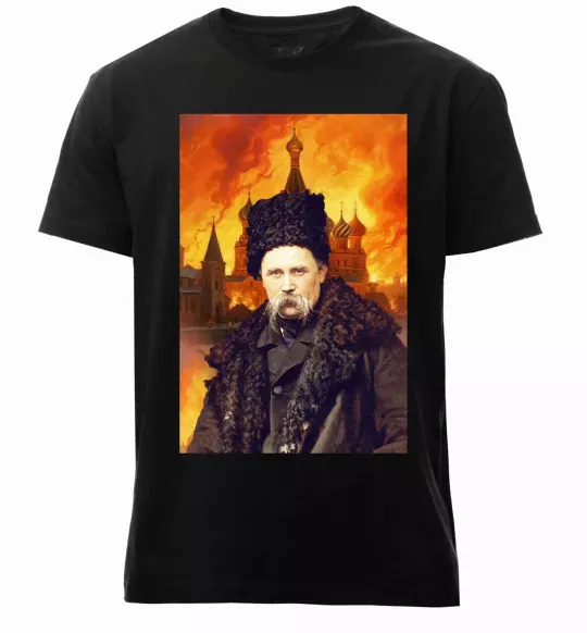 Мужская премиум футболка Тарас Шевченко кремль палає Черный фото