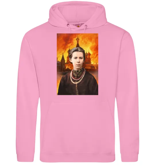 Женская толстовка (худи) Леся Українка кремль палає Розовый фото