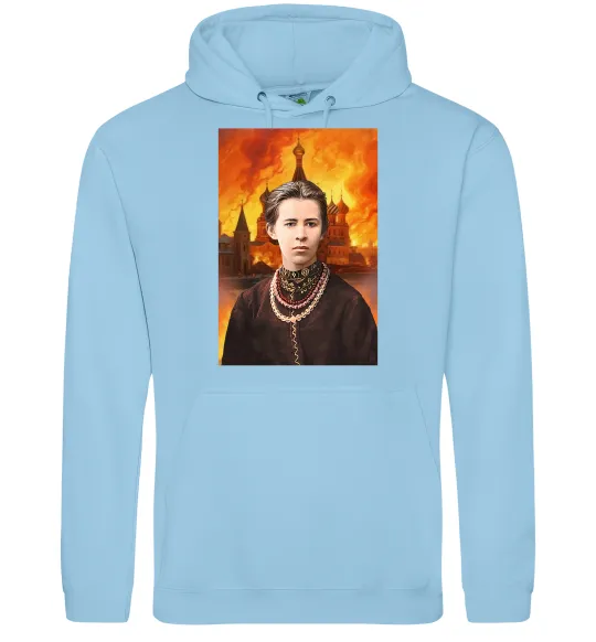 Женская толстовка (худи) Леся Українка кремль палає Голубой фото