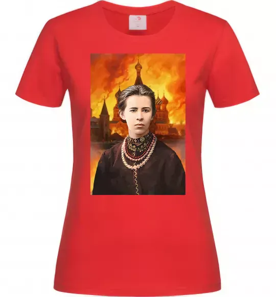 Женская футболка Леся Українка кремль палає Красный фото