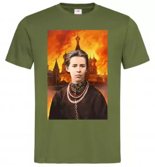 Мужская футболка Леся Українка кремль палає Оливковый фото