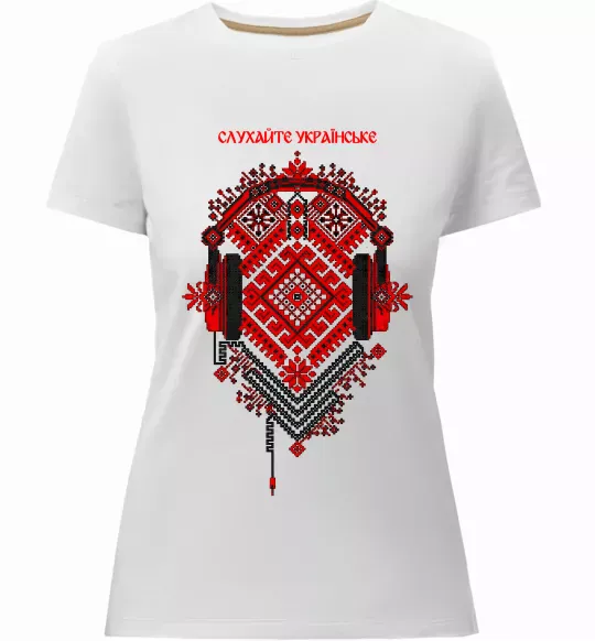 Женская премиум футболка Слухайте українське Белый фото