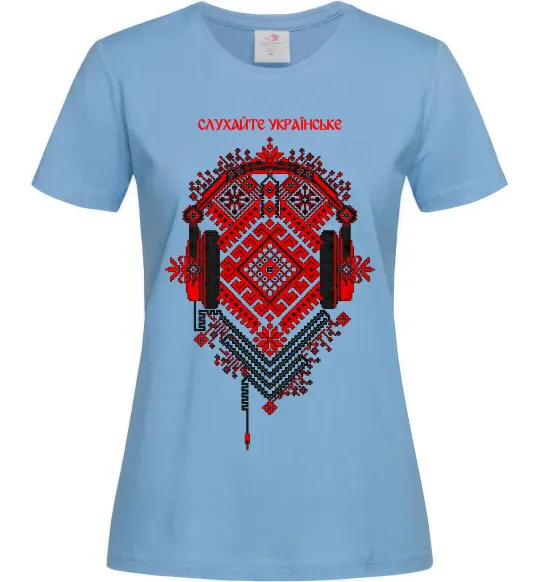Жіноча футболка Слухайте українське Блакитний фото