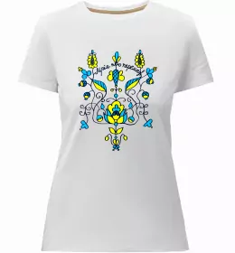 Женская премиум футболка Українка з маками Белый фото