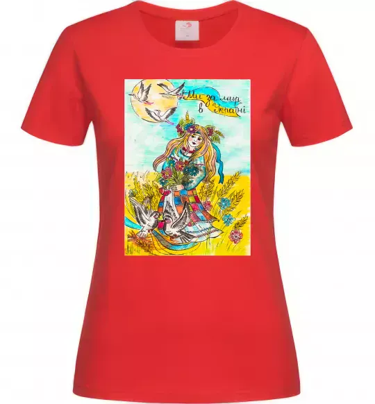 Женская футболка Ми за мир в Україні Красный фото