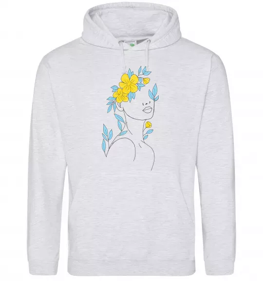 Чоловіча толстовка (худі) Жовто блакитні квіти Сірий меланж фото