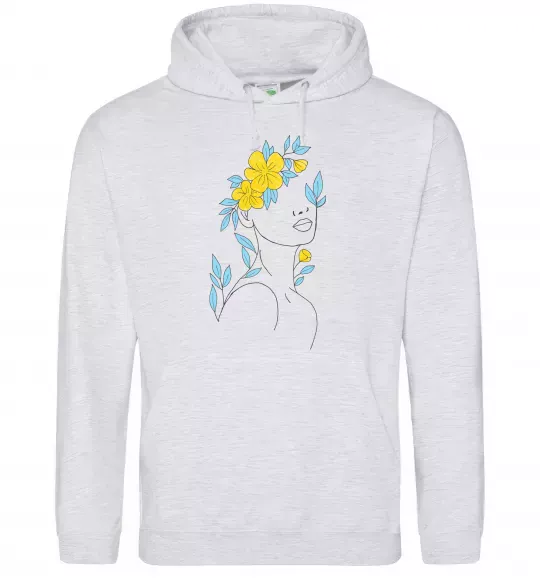 Жіноча толстовка (худі) Жовто блакитні квіти Сірий меланж фото