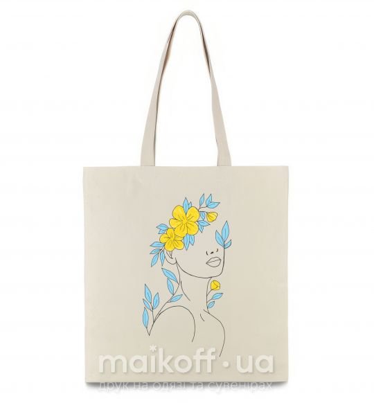 Эко-сумка Жовто блакитні квіти Бежевый фото