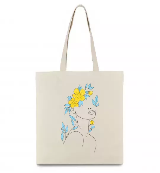 Эко-сумка Жовто блакитні квіти Бежевый фото