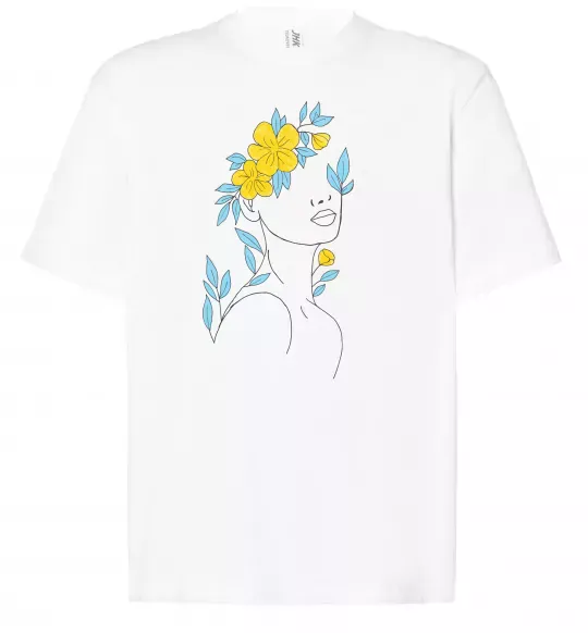 Футболка Оверсайз Жовто блакитні квіти Білий фото