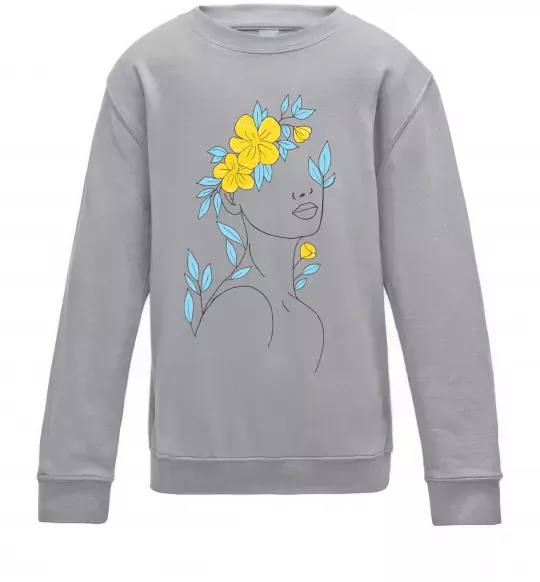 Дитячий світшот Жовто блакитні квіти Сірий меланж фото