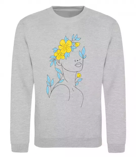 Свитшот Жовто блакитні квіти Серый меланж фото