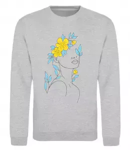 Свитшот Жовто блакитні квіти Серый меланж фото