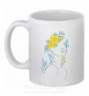 Чашка керамічна Жовто блакитні квіти Білий фото