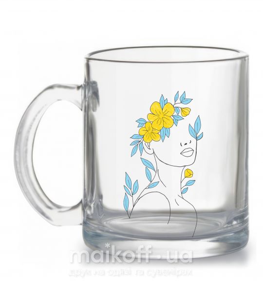 Чашка скляна Жовто блакитні квіти Прозорий фото