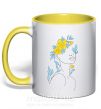 Чашка с цветной ручкой Жовто блакитні квіти Солнечно желтый фото